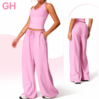 Leggings de sport décontractés pour femmes GH avec logo personnalisé, coupe ample, jambe large brossée, cordon de serrage, anti-transpiration et respirants pour le fitness et le yoga