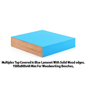 Fami Multiplex Top Covered In Blue Laminate With Solid <b>Wood</b> Edges 1500x800x40 Mm For Woodworking <b>Benches</b> - Product Image 3