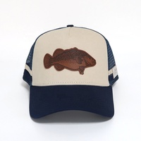 Penjualan langsung dari pabrik pinggiran melengkung topi Trucker memancing laut kasual luar ruangan tambalan kulit belakang jala poliester/katun 5 panel untuk pria