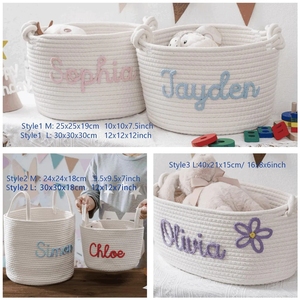 Cesta tejida de cuerda de algodón pequeña <span class=keywords><strong>con</strong></span> asas, organizador de Pascua plegable para almacenamiento de juguetes, bonitas cestas de regalo para bebés - Product Image 4