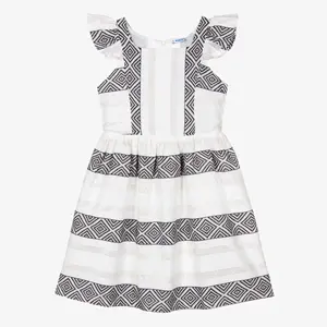 Kustom 2024 putih terbaru anak-anak perempuan gaun dengan garis hitam kualitas tinggi butik balita bayi perempuan rok pabrik
