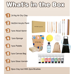 XinyiArt Kit de Bricolage en Gros pour l'Artisanat à Domicile, Ensemble de Pâte à Modeler à Séchage à l'Air avec Pinceaux, Tablier et Éponge pour Débutants et Artistes - Product Image 2