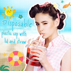 Baldes de Plástico Transparente para Bebidas 24 oz PP com Tampas, Canudos e Alças Copos Descartáveis - Product Image 4