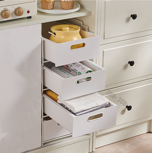 White <b>Plastic</b> Pull Out <b>Storage</b> <b>Drawers</b> Shelf Organizer Sliding Cabinet Trays for Home Office Kitchen - Product Image 4