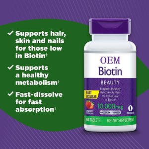 Tabletas de biotina de etiqueta privada <span class=keywords><strong>10000</strong></span> <span class=keywords><strong>mcg</strong></span> promueven la salud del cabello, la piel y las uñas, apoyan el metabolismo energético - Product Image 3