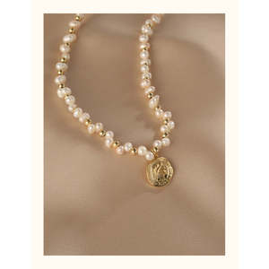 Collar de Perlas de Agua Dulce Naturales de Oro de 14K WENCHI para Mujer, Cadena de Clavícula Irregular Vintage con Turquesa Chapada en Rodio - Product Image 3