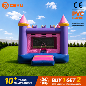 Château gonflable commercial Ceyu violet et rose, avec tour et cône en maille, pour enfants et adultes, idéal pour les fêtes en extérieur, vente en gros - Product Image 1