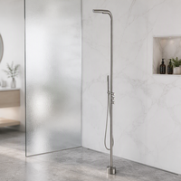 Colonne de douche autoportante en acier inoxydable pour extérieur, double fonction, pommeau de douche pluie, moderne, pour jardin, patio, salle de bain