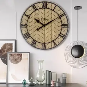 Jam dinding kayu 18 inci dengan angka Romawi jam ruang tamu dekoratif untuk rumah atau kantor
