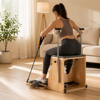 Chaise de Pilates en bois massif, cadre en chêne réglable, siège en cuir PU, pour entraînement à domicile, yoga, équipement de studio de Pilates