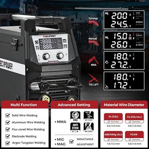 LEVIN 200A 4 en 1 ARC MMA <span class=keywords><strong>TIG</strong></span> <span class=keywords><strong>MAG</strong></span> <span class=keywords><strong>MIG</strong></span> Machine à souder avec réglage d'inductance, pour soudage à gaz et sans gaz - Product Image 6