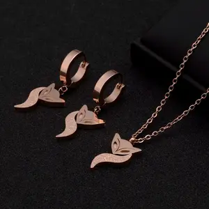 Nabest Stainless Steel Fox Pendant Earring Necklace Sets Jewelry Rose Gold Plated Chokers Jewelry Kits