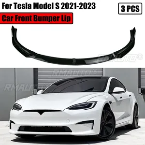 สปอยเลอร์กันชนหน้ารถยนต์ 3 ชิ้น สำหรับ Tesla Model S 2021-2023 รุ่น MP สไตล์คาร์บอนไฟเบอร์ สีดำเงา - Product Image 1