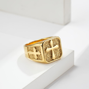 Men's Gold Cross <b>Ring</b> Stainless Steel Square Design European Style Jewelry Gift - Product Image 4