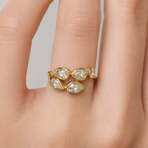Five Pear Accent Open Stainless Steel <b>Ring</b> with 14K Gold Vacuum Plating Layered Adjustable <b>Statement</b> Design - Product Image 5
