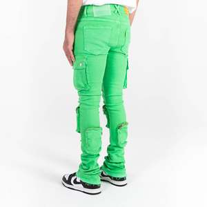 Vendita calda verde <span class=keywords><strong>pantaloni</strong></span> Cargo più tasche Jeans impilati Jeans Cargo uomo - Product Image 4