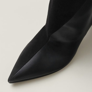 Bottines à bout pointu en daim et cuir patchwork pour femme, avec boucles métalliques, talon original, sexy, respirantes, en coton pour l'automne - Product Image 3