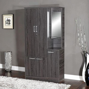 Vente en gros de meubles de maison pour appartements et villas Armoire de chambre de rangement spacieuse en blanc ou chêne avec miroir latéral - Product Image 1