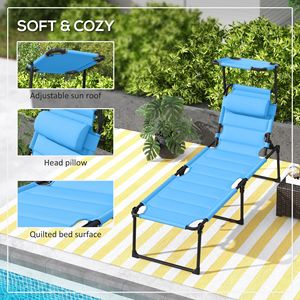 DB For Hot sale Adjustable Folding <b>Chaise</b> <b>Lounge</b> Chair with Sunshade Roof and Pillow Cushioned Tanning Chair for Courtyard Use - Product Image 3