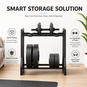 Support de Rangement pour Haltères et Plaques de <span class=keywords><strong>Poids</strong></span> CooSport Fitness, Étagère à 2 Niveaux pour Haltères, Support de Sol pour <span class=keywords><strong>Poids</strong></span> - Product Image 2
