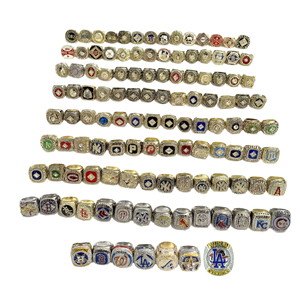 1903-2024 Men's Platinum Plated Alloy Heart Shape Baseball Championship <b>Ring</b> Set <b>Crystal</b> Claw Setting Inlay 120 Count Fan - Product Image 1