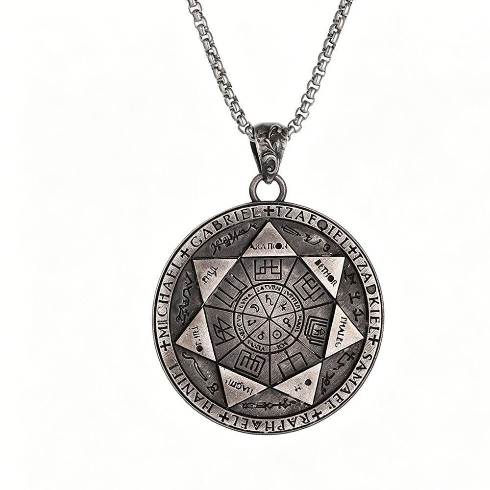 Steel-colored Seven Archangels Magic Circle Necklace (52*40mm)