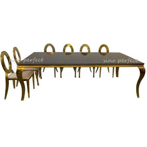 Meubles de luxe, tables de réception dorées pour mariage, tables de salle à manger en métal pour hôtel, ensemble de tables et de chaises, tables pour événements, mariage - Product Image 1