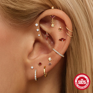 <span class=keywords><strong>Orecchini</strong></span> a perno in <span class=keywords><strong>argento</strong></span> sterling S925 con diamante geometrico e granato rosso, stile retrò francese, di tendenza, per l'orecchio, caldi e di gran moda - Product Image 3