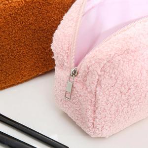 Custom Logo Promotion Teddy Fur Polyester Zipper Cosmetic Bag Portable Organizer Plush <b>Toiletries</b> <b>Storage</b> Bag Fashion Style - Product Image 4