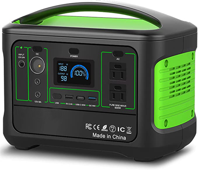 Portable AC Power Station 110V 600W Pure Sine Wave AC Outlet Solar Generator for Outdoors Camping