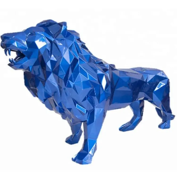 Grande scultura di leone sfaccettato in fibra di vetro per esterni artigianato di statue di animali
