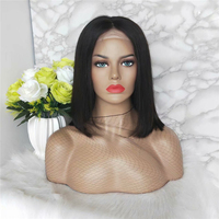 Wig rambut manusia Bob lurus sutra, rambut manusia berwarna Ombre, hitam \ hijau \ kuning \ abu-abu \ merah \ ungu \ oranye \ Wig Bob Biru 9A