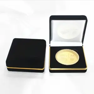 Hot Sale billig einfache benutzer definierte Logo schwarzen Samt mit Gold Linie Münz verpackung Box für Münze