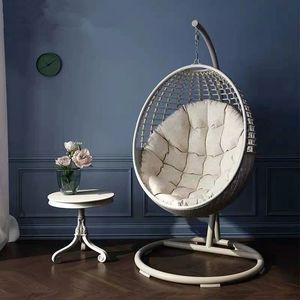 SUNWAY Mobilier de jardin moderne haut de gamme, chaise suspendue en rotin pour patio, fauteuil suspendu en forme d'œuf avec support métallique, canapé en rotin, panier suspendu - Product Image 4