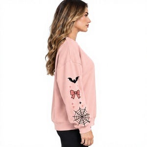 Halloween Printed Front <b>Sweatshirt</b> Cute <b>Black</b> Cat Pumpkin Graphic 100% Cotton Oversized <b>Crew</b> <b>Neck</b> Long Sleeve Pullover Autumn - Product Image 2