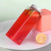 Bouteille en plastique PET carrée de 500 ml avec col de 52 mm, jetable, de qualité alimentaire, transparente, pour thé au lait, jus, boissons, avec couvercle
