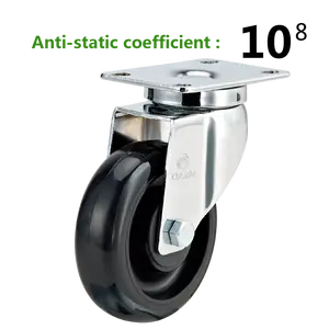 125mm ESD Caster Medium Duty Industrial Anti Static Black PU Wheel Conductive Caster Trolley Cart Caster