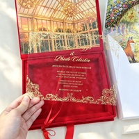 Boîte d'invitation de mariage en velours, thème Jardin de contes de fées, avec enveloppe, suite de cartes d'invitation personnalisées en acrylique avec dorure à chaud