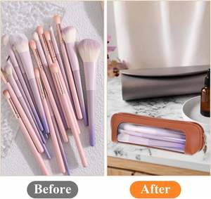 Small Fashion Clear PU Leather Soft Handle Portable Travel <b>Mini</b> Cosmetic Bag Waterproof <b>Pouch</b> with Zipper Non-Pattern for Women - Product Image 3
