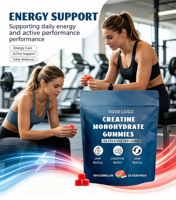 Gummies de créatine monohydrate halal à marque privée 3g pour la croissance et la récupération musculaire, complément fitness végétalien, 90 unités