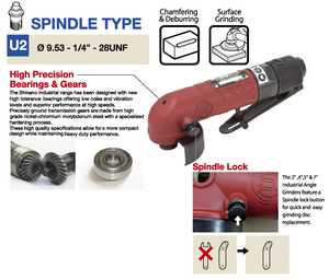מטחנת זווית פנאומטית Shinano Industrial SI AG2 U2P, כלי עבודה מונע אוויר במהירות גבוהה לליטוש משטחי מתכת - Product Image 4