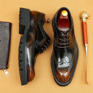 Men's <b>Patent</b> Leather Shoes Glossy Finish British Style Embossed <b>Brogue</b> Pointed Toe Shoes Thick Soles Luxury Designer <b>Brogues</b> - Product Image 1