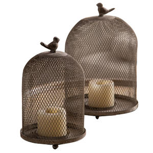 Juego de Portavelas de Malla de Hierro Forjado con Forma de Jaula de Pájaros y Linterna Decorativa Superior con Forma de Pájaro para Decoración del Hogar - Product Image 1