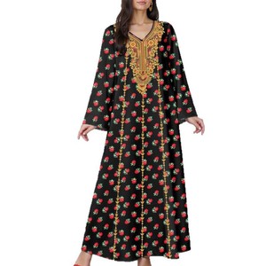 Vestido Estampado Zifeng OEM <span class=keywords><strong>de</strong></span> Oriente Medio y Sudeste Asiático, Cuello en V, Manga Larga, Holgado, Informal, <span class=keywords><strong>de</strong></span> Primavera, Poliéster, CE - Product Image 4