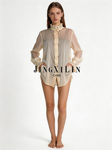 Camicetta Sexy da <span class=keywords><strong>Donna</strong></span> in <span class=keywords><strong>Chiffon</strong></span> con Colletto a Fiocco e Maniche Lunghe per Primavera/Estate 2026 - Product Image 6