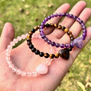 Natural Tiger's Eye and <b>Amethyst</b> Heart-Shaped Bead <b>Bracelet</b> Wholesale Energy <b>Bracelet</b> Jewelry - Product Image 2