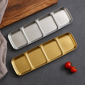 Stainless Steel Condiment Dish 3 Compartment Rectangle Serving Tray For Soy Sauce Dipping Pickle - Product Image 1