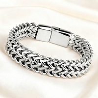 Bracelet cubain pour homme en acier inoxydable à maillons carrés avec fermoir magnétique en acier titane, double couche audacieuse, personnalisable en gros par l'usine
