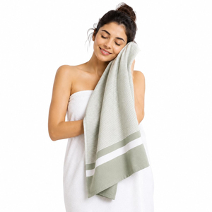Serviette de Bain en Bambou Bio Beige Sable, Texture Fine Côtelée, Faite à la Main, Douce, Absorbante, Séchage Rapide, Légère, Idéale pour Spa, Hôtel, Gym, Voyage - Product Image 1