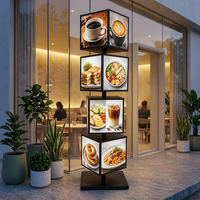 Panneau d'affichage LED personnalisé en usine, 4 faces, 4 couches, menu lumineux, affichage cubique, publicité rotative, boîte lumineuse pour restaurant, café, location